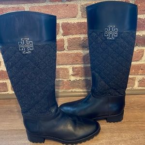 Tory Burch Leather/Quilted Riding Boots (black) size 9
